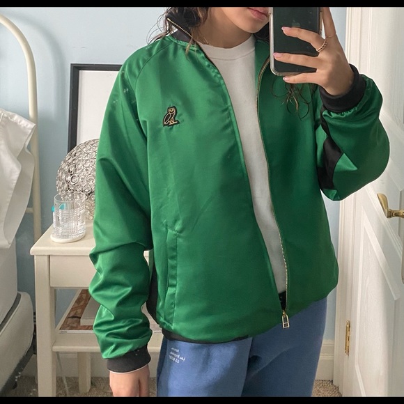 OVO Green Satin Bomber Jacket - Picture 2 of 5